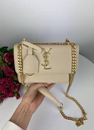 Женская сумочка yves saint laurent,белая,кожаная сумка сен лоран мини через плечо