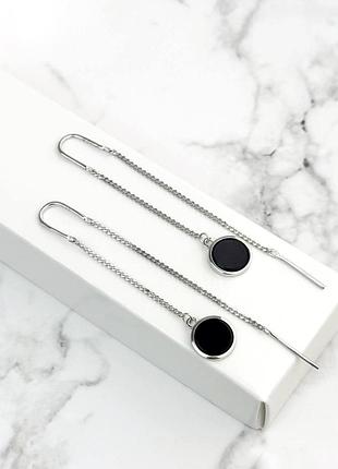 Срібні сережки жіночі з оніксом