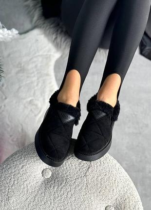 Чорні зимові утеплені автоледі - мокасини - черевики