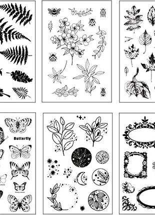 Набор из 6 силиконовых штампов cutefly, прозрачные штампы для творчества: винтажные растения, цветы, бабочки