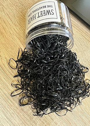 Набор силиконовых резиночек для причёсок и косичек в банке, разные цвета, размер и количество 500-1000 шт чорний 18 мм/1000 шт