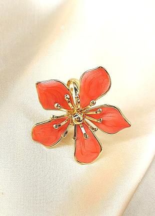Кольцо женское бижутерия большой коралловый цветок