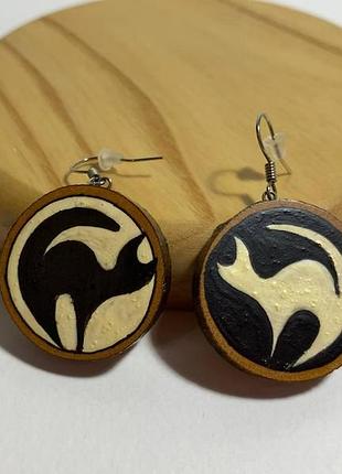 Серьги деревянные, серьги украшения, серьги из дерева, серьги расписные котики