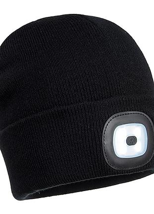 Шапка с двумя перезаряжаемыми led фонарями portwest b028 черный