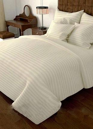Постельное белье молочное бязь страйп meriset - семейный на резинке двоспальний на резинці