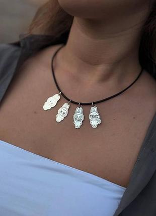 Кулон серебряный лабубу с индивидуальной гравировкой