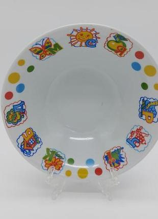Салатник детский белый керамический азбука тарелка глубокая для детского сада с рисунком 500 мл forkopt