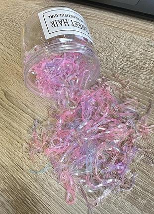 Набор силиконовых резиночек для причёсок и косичек в банке, разные цвета, размер и количество 500-1000 шт желе 20 мм/500 шт