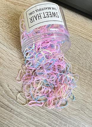 Набор силиконовых резиночек для причёсок и косичек в банке, разные цвета, размер и количество 500-1000 шт весна 20 мм/500 шт