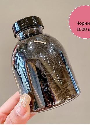 Набор силиконовых качественных резиночек 1000 шт для причёсок и косичек в бутылочке, разные цвета, 1 мм чорний