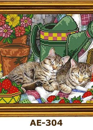 Схема для вышивки бисером полуденная идиллия.котята ае-304