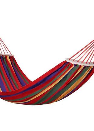 Гамак туристический подвесной тканевый 174х80 см садовый гамак с планкой на дачу для отдыха красный sj-0010-2r