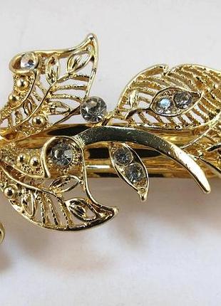 Заколка-автомат, цветок, золото, стразы, 9 см х 4,5 см