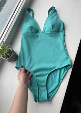 8 розмір якісний суцільний спільний злитний купальник в рубчик якісний яскравий насичений