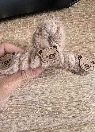 Зажим для волос шиншилла 11 см имбирный цвет, цена за 1 шт, пушистый крабик аксессуар для причесок капучіно з ведмежатком