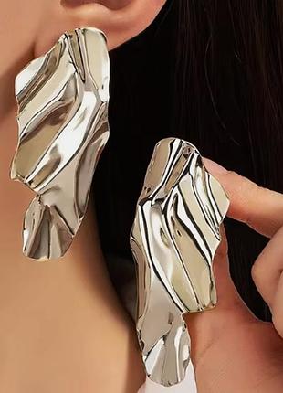 Серьги бижутерия большие металлические серебристые