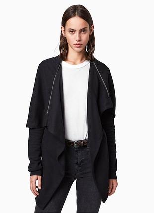 Allsaints womens black asymmetric zip drape hooded cardigan jacket жіноча, чорна, куртка, кофта, кардиган, накидка, мантія, асиметрична, allsaints