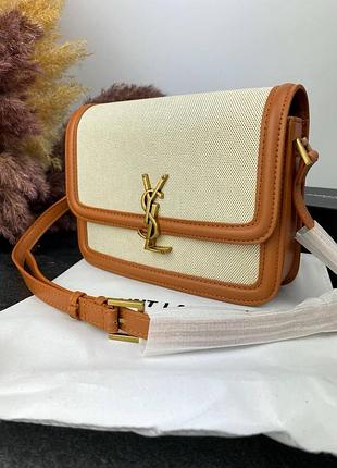 Сумка коричневая кожаная yves saint laurent женская сумочка через плечо сен лоран