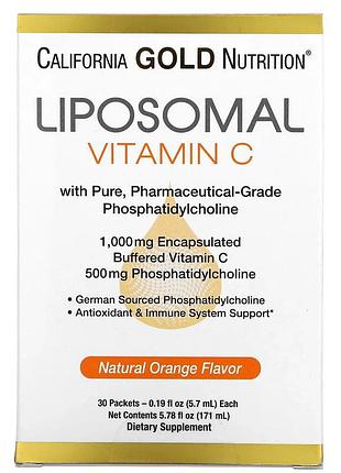 California gold nutrition, липосомальный витамин c, со вкусом натурального апельсина, 1000 мг, 30 пакетиков по
