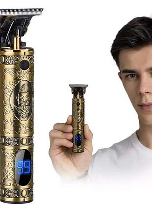 Електричний тример професійний resuxi jm-700al, для стрижки бороди та волосся, на акумуляторі, з led дисплеєм, золотистий колір