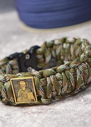 Браслет-оберег со святим николаем, георгием побидоносцем из латуни ручного литья, паракорд
