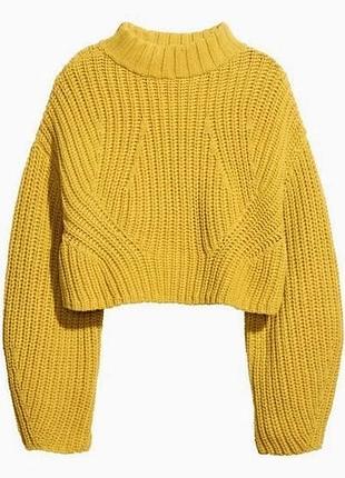 Светр жіночий оверсайз h&m жовтого кольору теплий зимовий повсякденний оверсайз стильний короткий/s-m