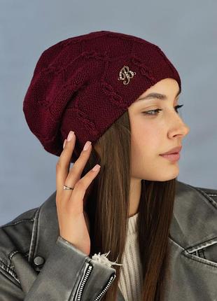 Двухслойная шапка бини "айелет" (7242) бордовый