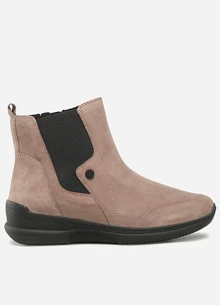 Кожаные замшевые женские демисезонные бежевые ботинки на низком ходу на плоской подошве весна-осень без каблуков caprice