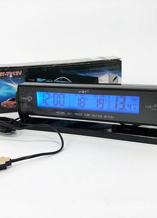Автомобильные часы с подсветкой vst-7013v вольтметр, 2 термометра авточасы с выносным термометром