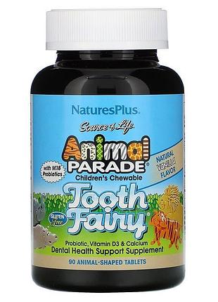 Пробиотики, tooth fairy probiotic, nature's plus, animal parade, для детей, витамин d3 и кальций, вкус ванили,