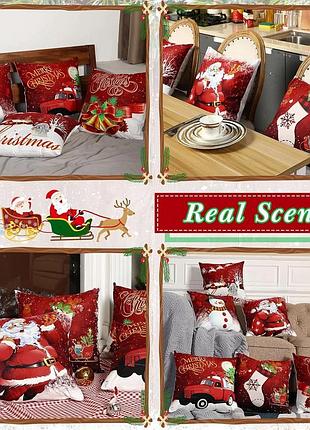 Набор рождественских наволочек 6 шт, 45×45 см, декоративные чехлы из полиэстера, праздничный принт
