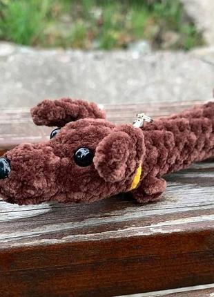 Игрушка мягкая вязаная "такса", "собака такса", игрушка брелок такса