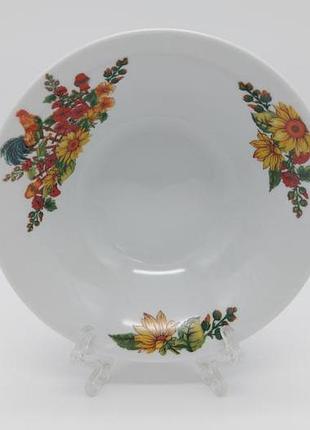 Салатник белый цветной керамический петух тарелка глубокая для первых блюд суповая 12 шт в уп 680 мл forkopt