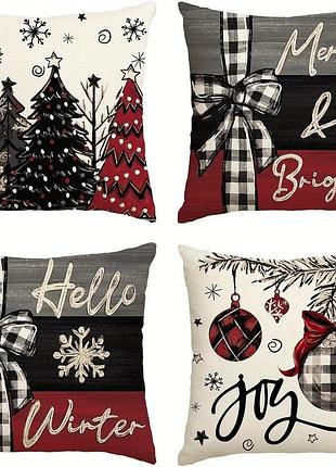 Набор рождественских наволочек 4 шт, 45×45 см, декоративные чехлы из полиэстера, праздничный принт