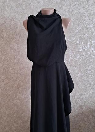 Стильное праздничное вечернее миди платье с разрезом платья оригинального кроя