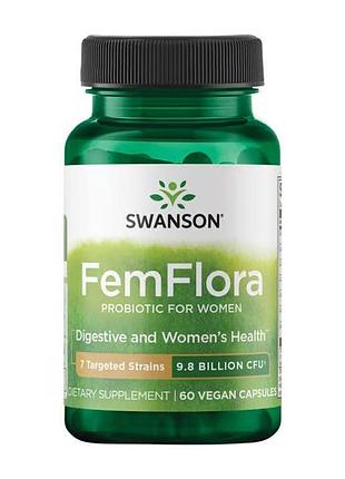 Swanson, femflora, пробиотик для женщин, 9,8 млрд кое, 60 веганских капсул