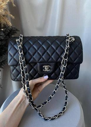 Женская сумочка chanel, кожаная сумка через плечо шанель черная