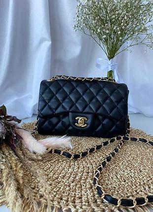 Женская сумка chanel, кожаная женская сумочка через плечо черная шанель