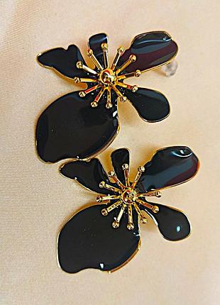 Серьги бижутерия цветы черные