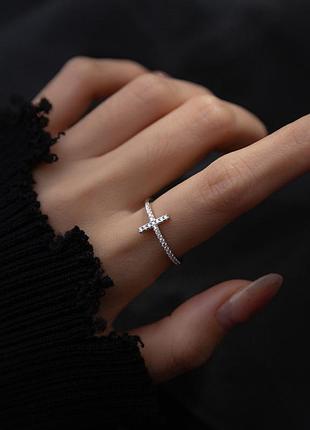 Срібна каблучка з фіанітами, каблучка з камінням, срібло 925 проби, регульований розмір 16-17.5