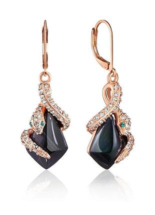 Серьги-подвески с натуральным соколиной глазом "главная роль" norrsken