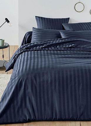 Постельное белье cyan elite сатин страйп meriset - семейный на резинке євро на резинці