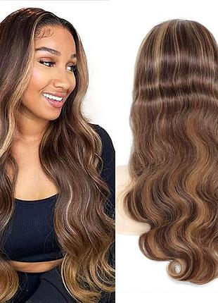 Парик besckoo 13x4 з натурального волосся, омбре медовий блонд, 200% густоти (66 см, p4/30/27)