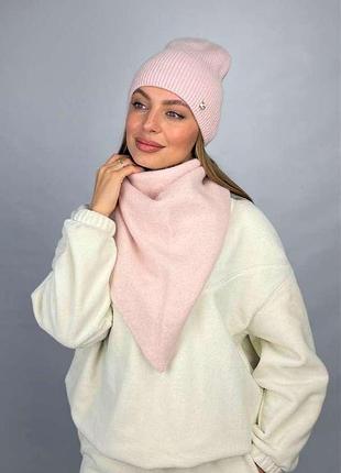 Женский комплект шапка и косынка «ажен» (4984-5) светлая пудра