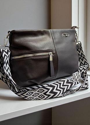 Сумка женская через плечо кросс-боди клатч 30х20х10 см черный с серой вставкой коричневий з сірим