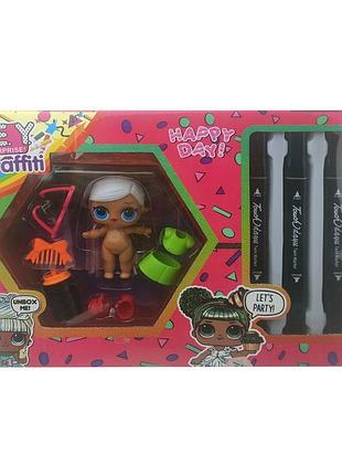 Детская кукла "l.q.l" ey2413 с маркерами блондинка в зелёном платье