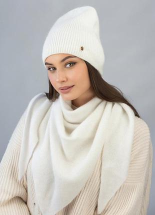 Женский комплект шапка и косынка «ажен» (4984-5) белый
