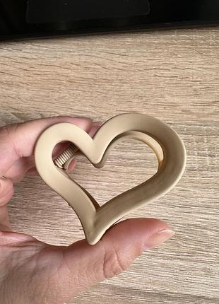 Зажим для волос сердце 6.5 см, черный цвет, цена за 1 шт, крабик аксессуар для причесок крем-брюле матовий