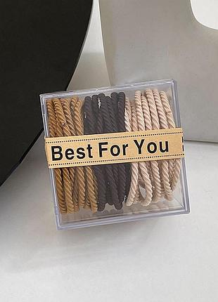 Набор резинок-веревок 30 шт в органайзере куб, базовые и универсальные цвета на выбор кава