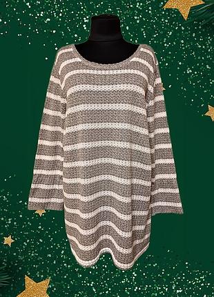 Брендовий котоновий ажурний светр джемпер пуловер великого розміру батал